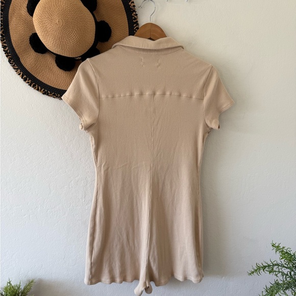 Urban Outfitters Tan Cotton Ribbed Knit Short Sleeve Romper - Picture 4 of 14